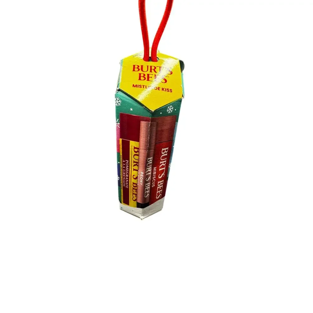 NWT Burts Bee Mistletoe Kiss 3 Pack Chapstick With Hair Tie